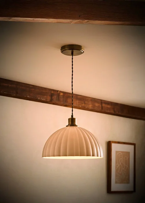 ValueLights Bourton Brushed Gold Ribbed Dome Ceiling Light - One Size Image 2