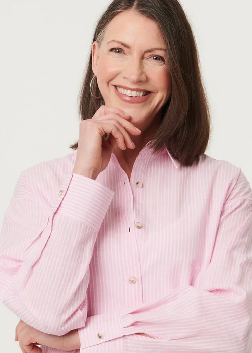 Izabel London Pink Striped Long Sleeve Button Front Shirt - 10 Image 3