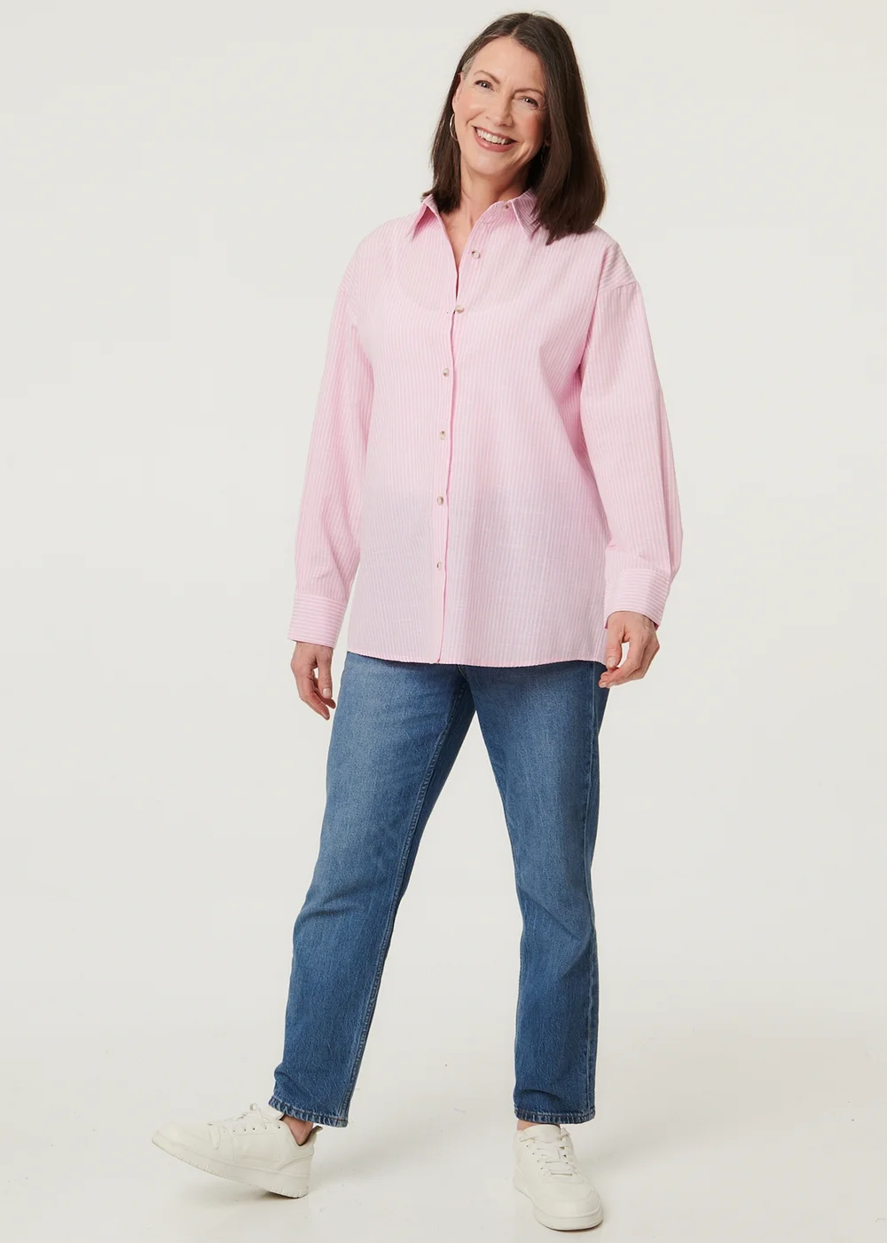 Izabel London Pink Striped Long Sleeve Button Front Shirt - 10 Image 4