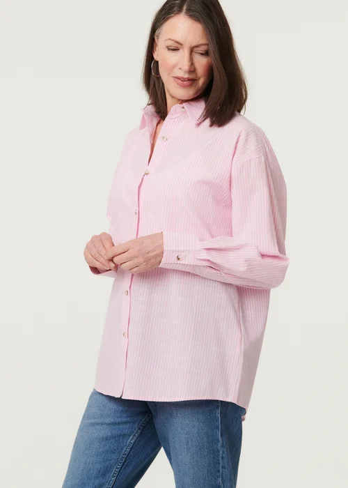 Izabel London Pink Striped Long Sleeve Button Front Shirt - 10 Image 1
