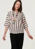 Izabel London Pink Striped 3/4 Sleeve Relaxed Necklace Top - 8-10 Image 1