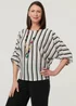 Izabel London White Striped 3/4 Sleeve Relaxed Necklace Top - 10-12 Image 1