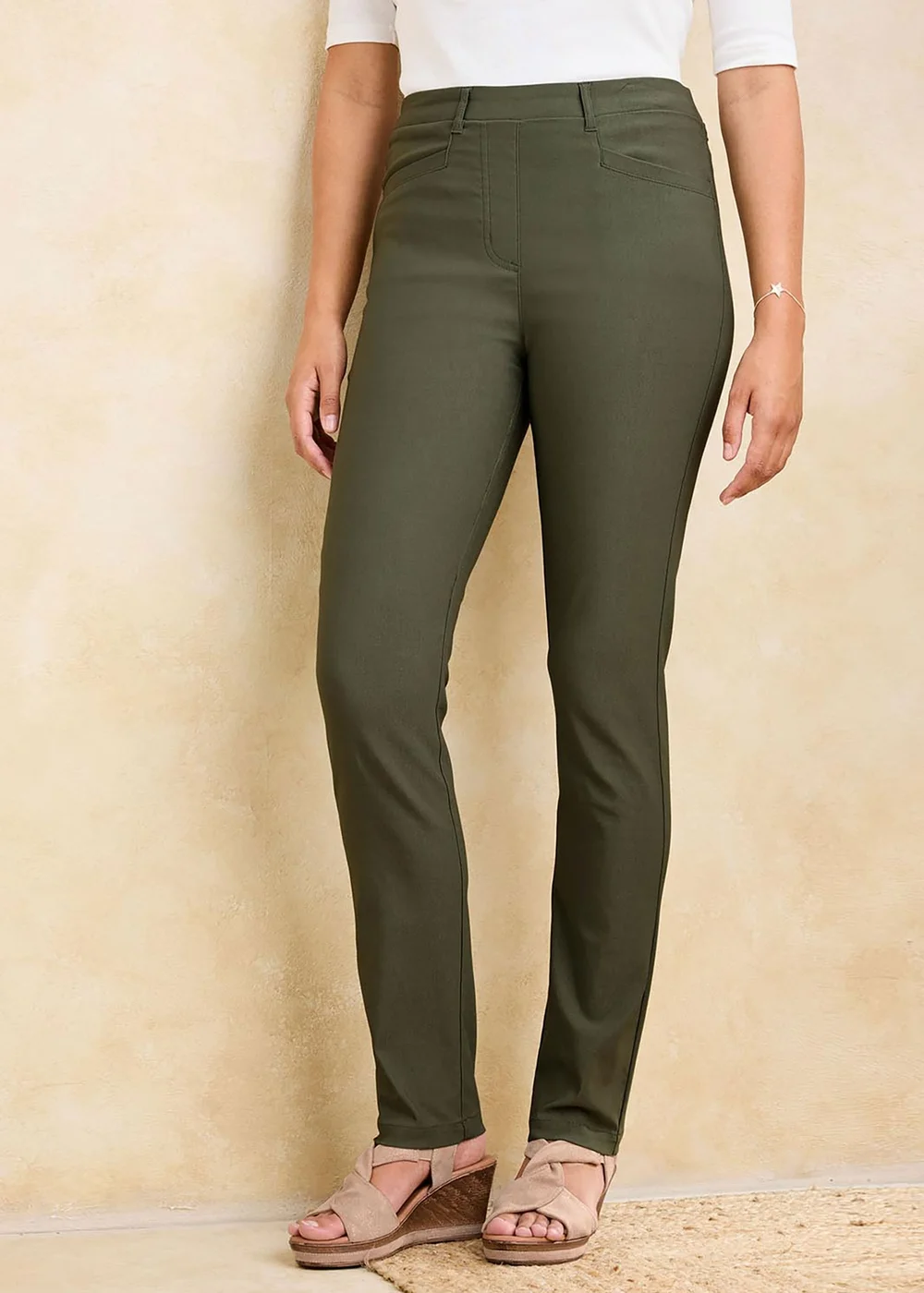 Cotton Traders Sage Green Super Stretchy Pull On Slim Leg Trousers - 16/L33 Image 2