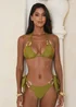 Moda Minx Iconic Isle Olive Atka Tie Side Full Brief Bikini Bottom - L Image 2