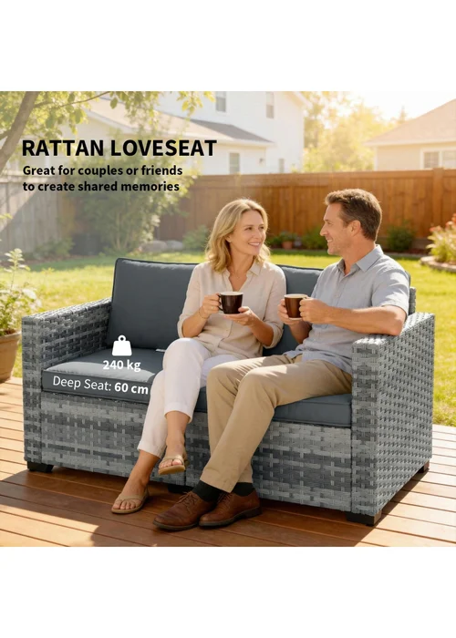 Outsunny Mixed Grey 2 Seater Rattan Garden Sofa with Deep Seat - One Size Image 4