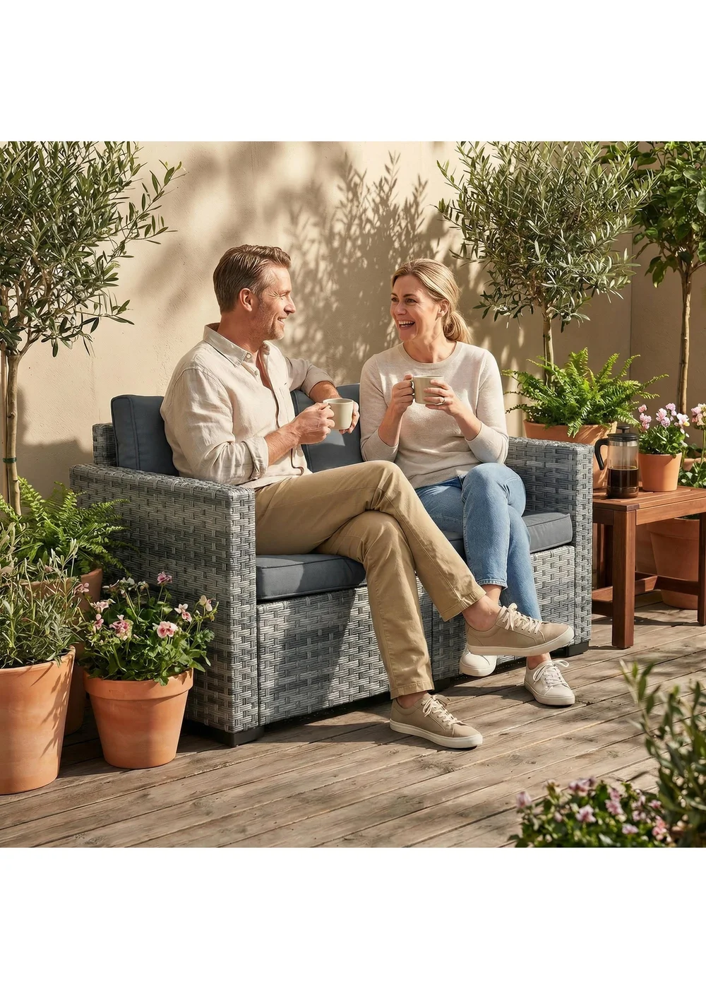 Outsunny Mixed Grey 2 Seater Rattan Garden Sofa with Deep Seat - One Size Image 1