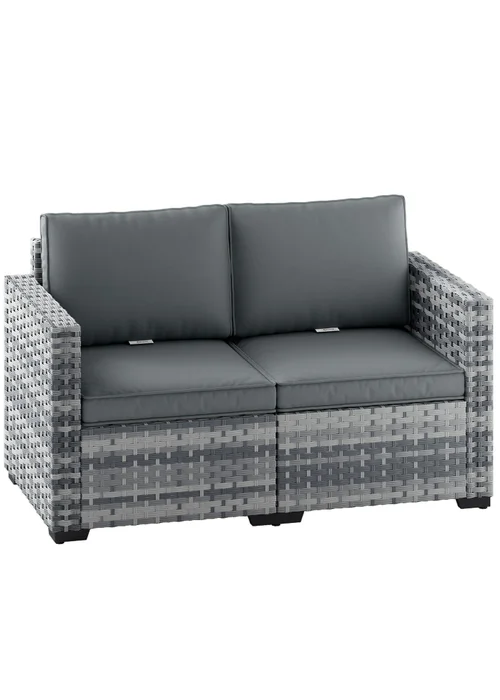 Outsunny Mixed Grey 2 Seater Rattan Garden Sofa with Deep Seat - One Size Image 2