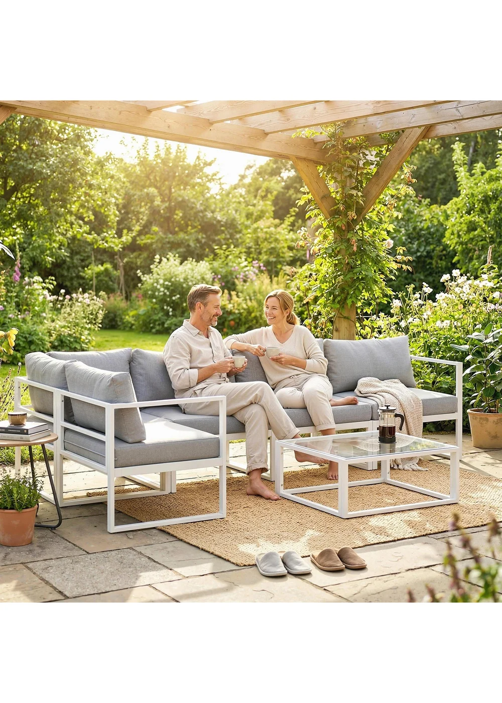 Outsunny Grey 6 Seater Aluminium Garden Furniture Set with Table - One Size Image 1