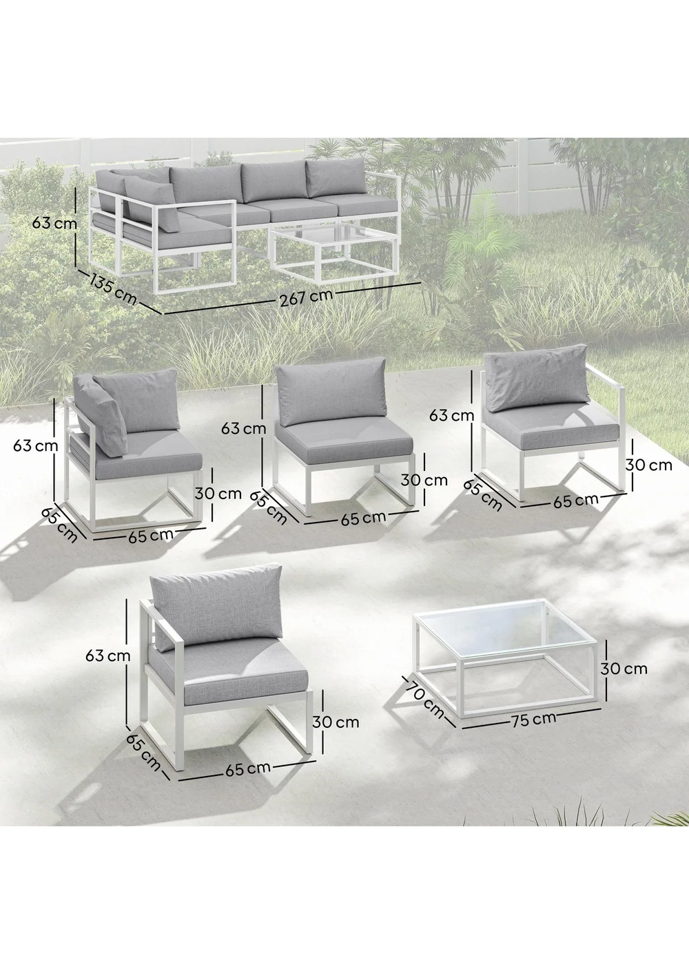 Outsunny Grey 6 Seater Aluminium Garden Furniture Set with Table - One Size Image 3
