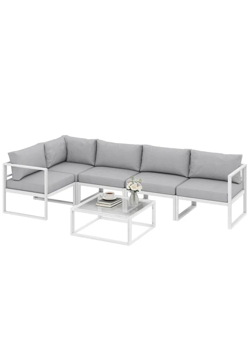 Outsunny Grey 6 Seater Aluminium Garden Furniture Set with Table - One Size Image 2