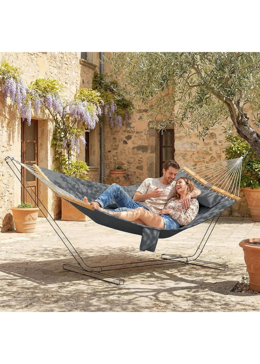 Outsunny Grey Double Hammock 2-Person Padded Swing Bed - One Size Image 1