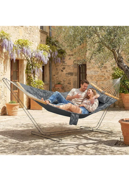 Outsunny Grey Double Hammock 2-Person Padded Swing Bed - One Size Image 1