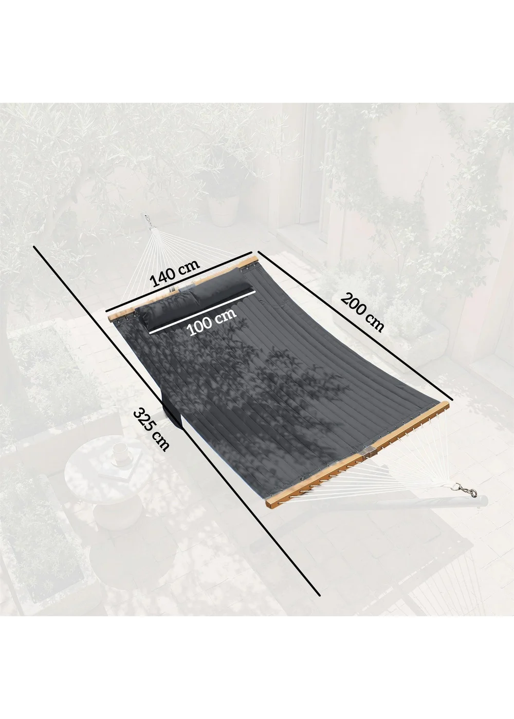 Outsunny Grey Double Hammock 2-Person Padded Swing Bed - One Size Image 3