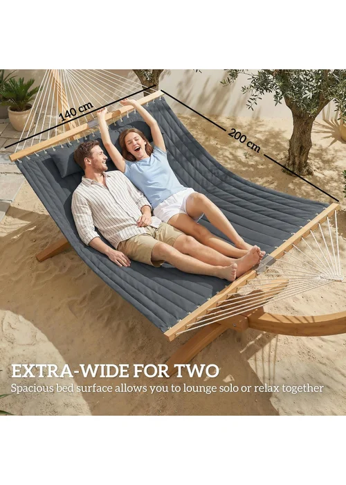 Outsunny Grey Double Hammock 2-Person Padded Swing Bed - One Size Image 5