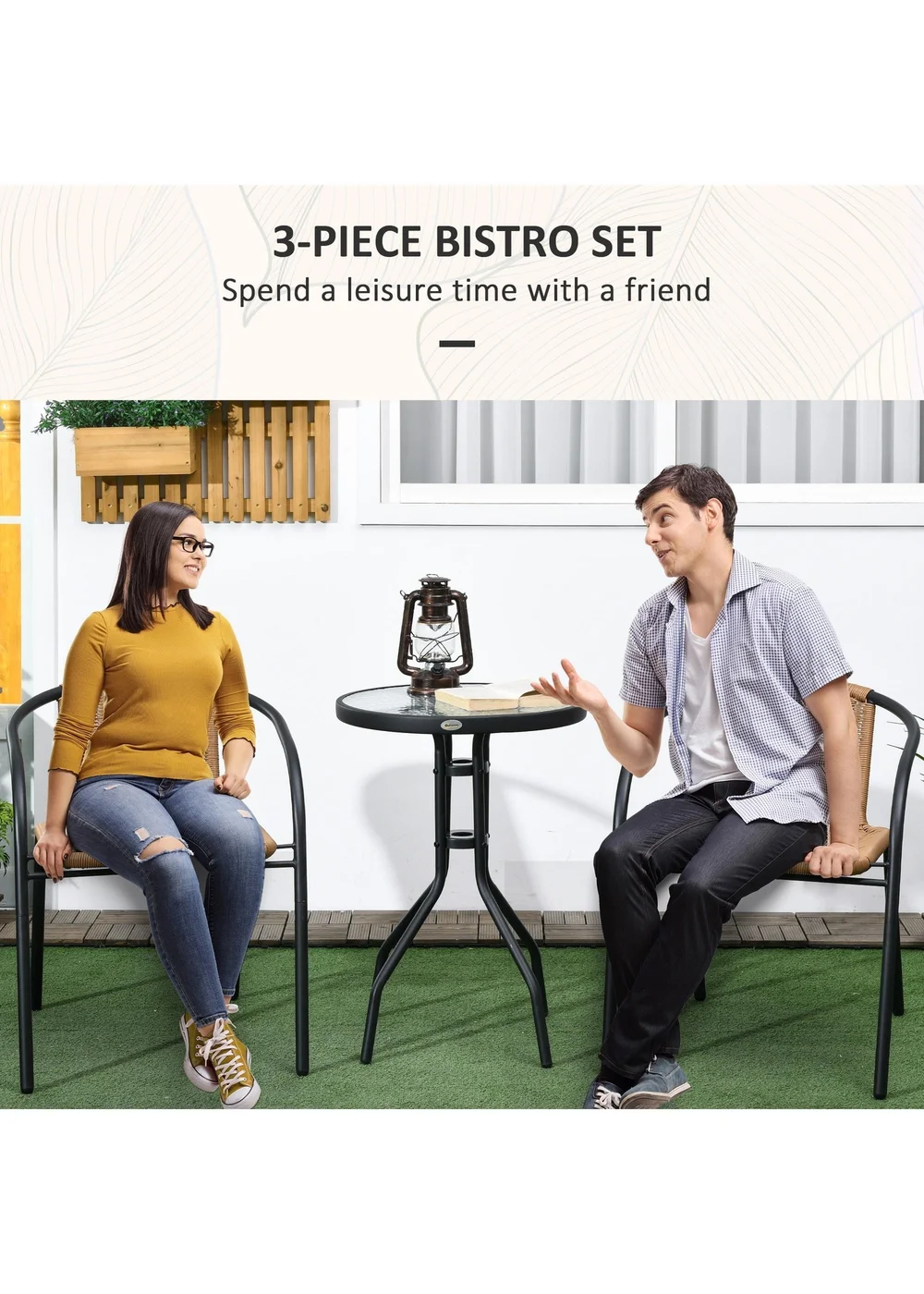 Outsunny Brown 3 Pieces Garden Furniture Set with 2 Stackable Chairs - One Size Image 4