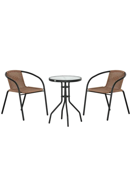 Outsunny Brown 3 Pieces Garden Furniture Set with 2 Stackable Chairs - One Size Image 2