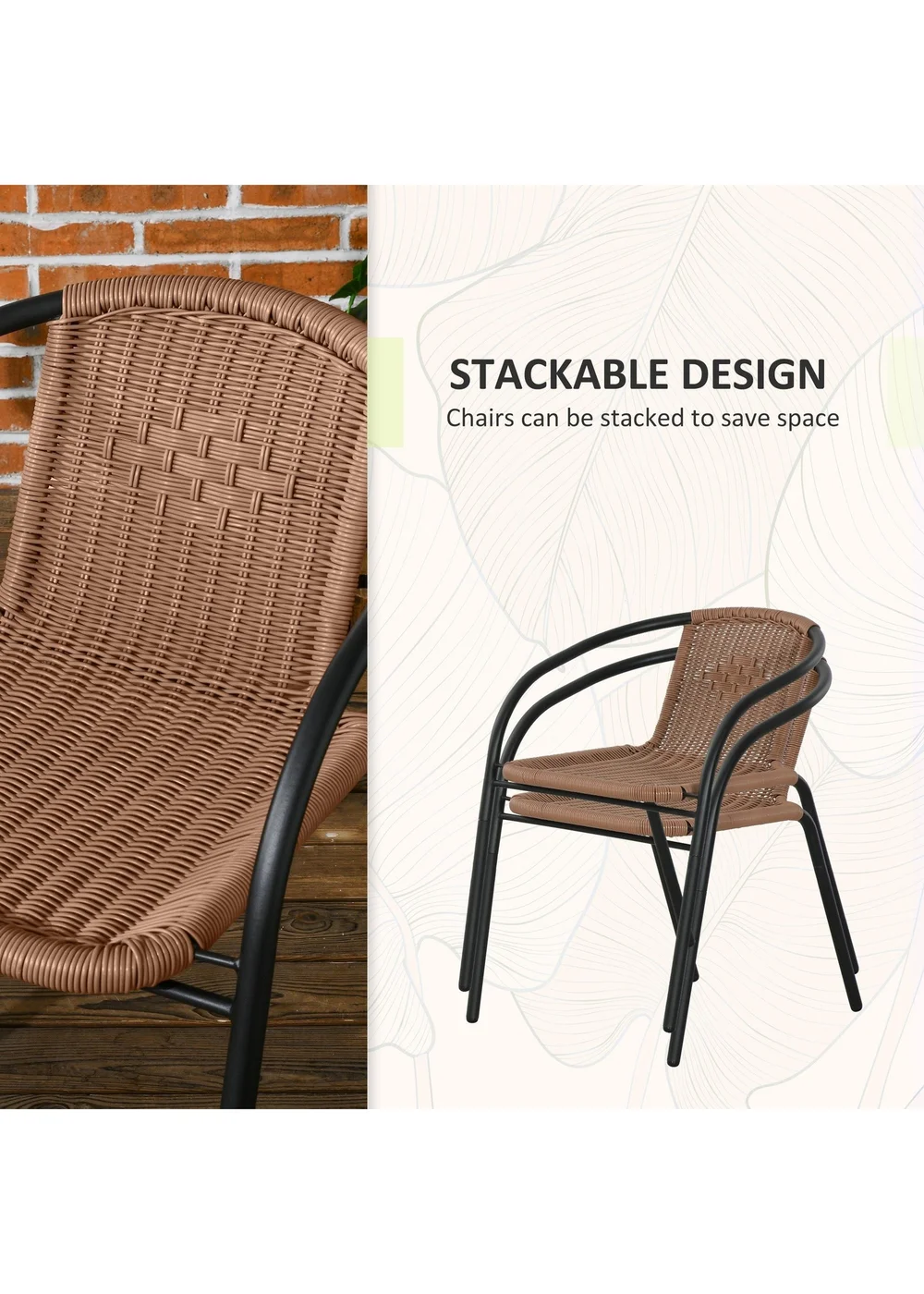 Outsunny Brown 3 Pieces Garden Furniture Set with 2 Stackable Chairs - One Size Image 5