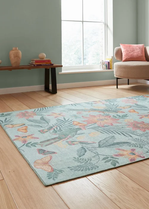 Catherine Lansfield Amaya Tropical Birds Green Washable Rug 61 x 170cm - 61 x 170 Image 2