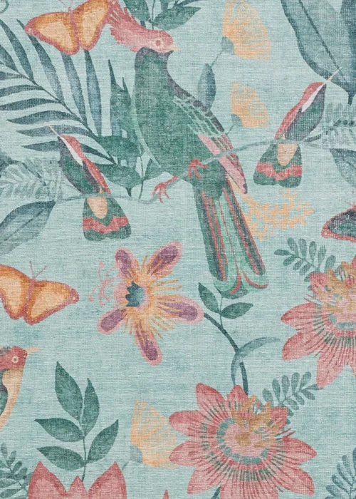 Catherine Lansfield Amaya Tropical Birds Green Washable Rug 61 x 170cm - 61 x 170 Image 3