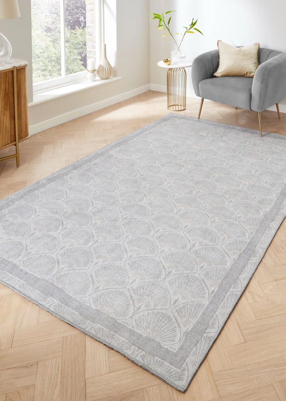 Catherine Lansfield Deco Peacock Silver Washable Rug 76 x 150cm - 61 x 170 Image 1