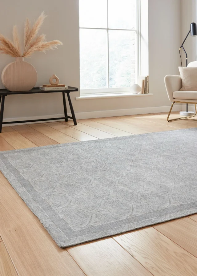 Catherine Lansfield Deco Peacock Silver Washable Rug 76 x 150cm