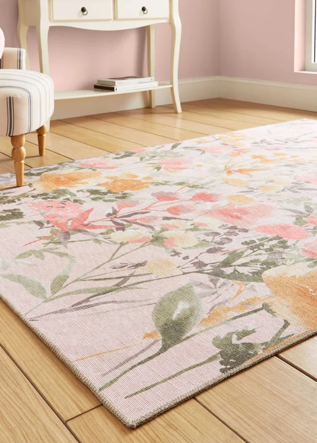 Catherine Lansfield Country Floral Pink Washable Rug 152 x 230cm