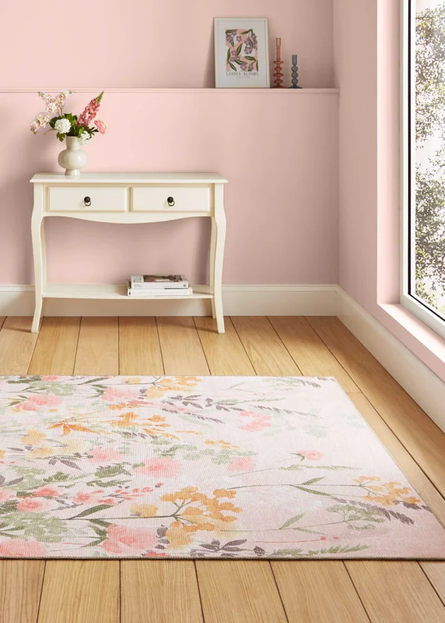 Catherine Lansfield Country Floral Pink Washable Rug 152 x 230cm