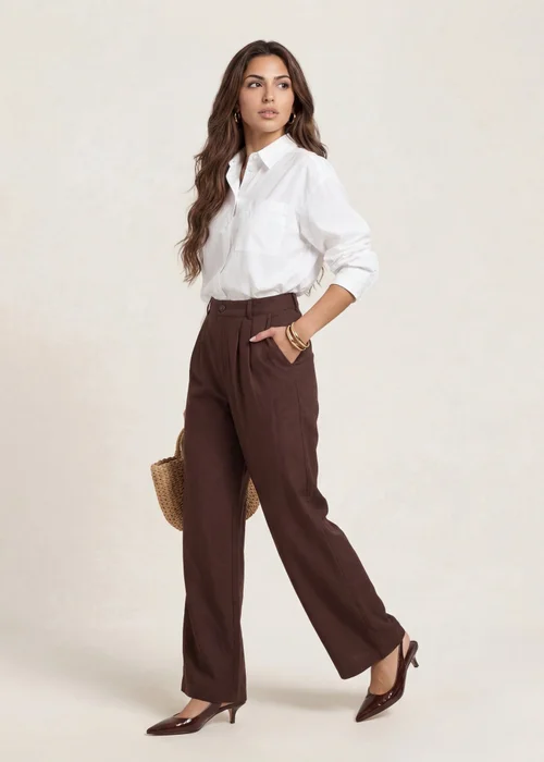 Urban Bliss Chocolate Linen Blend Wide Leg Trouser - 14 Image 1