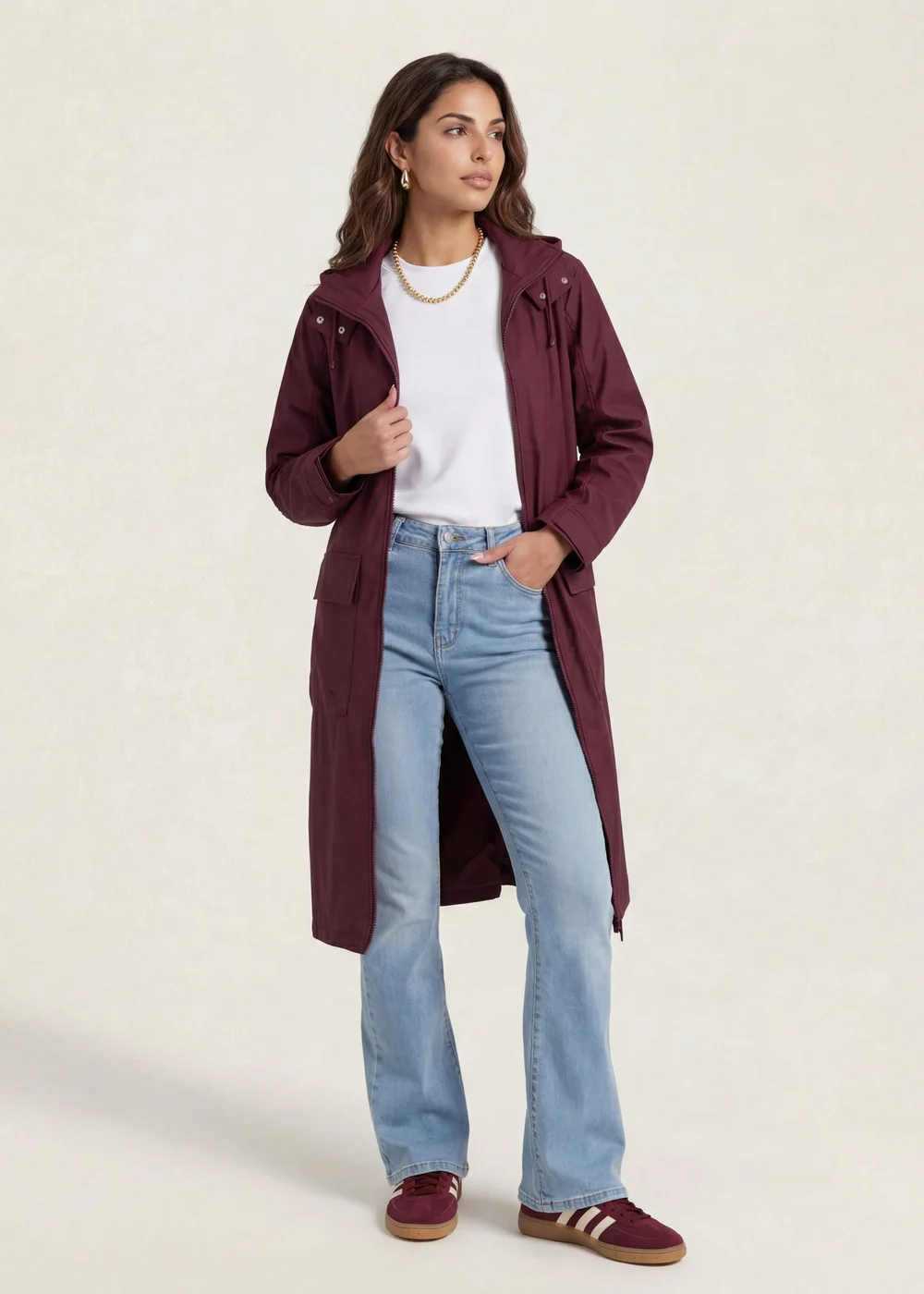 Urban Bliss Rubberised Raincoat Burgundy - 12 Image 1