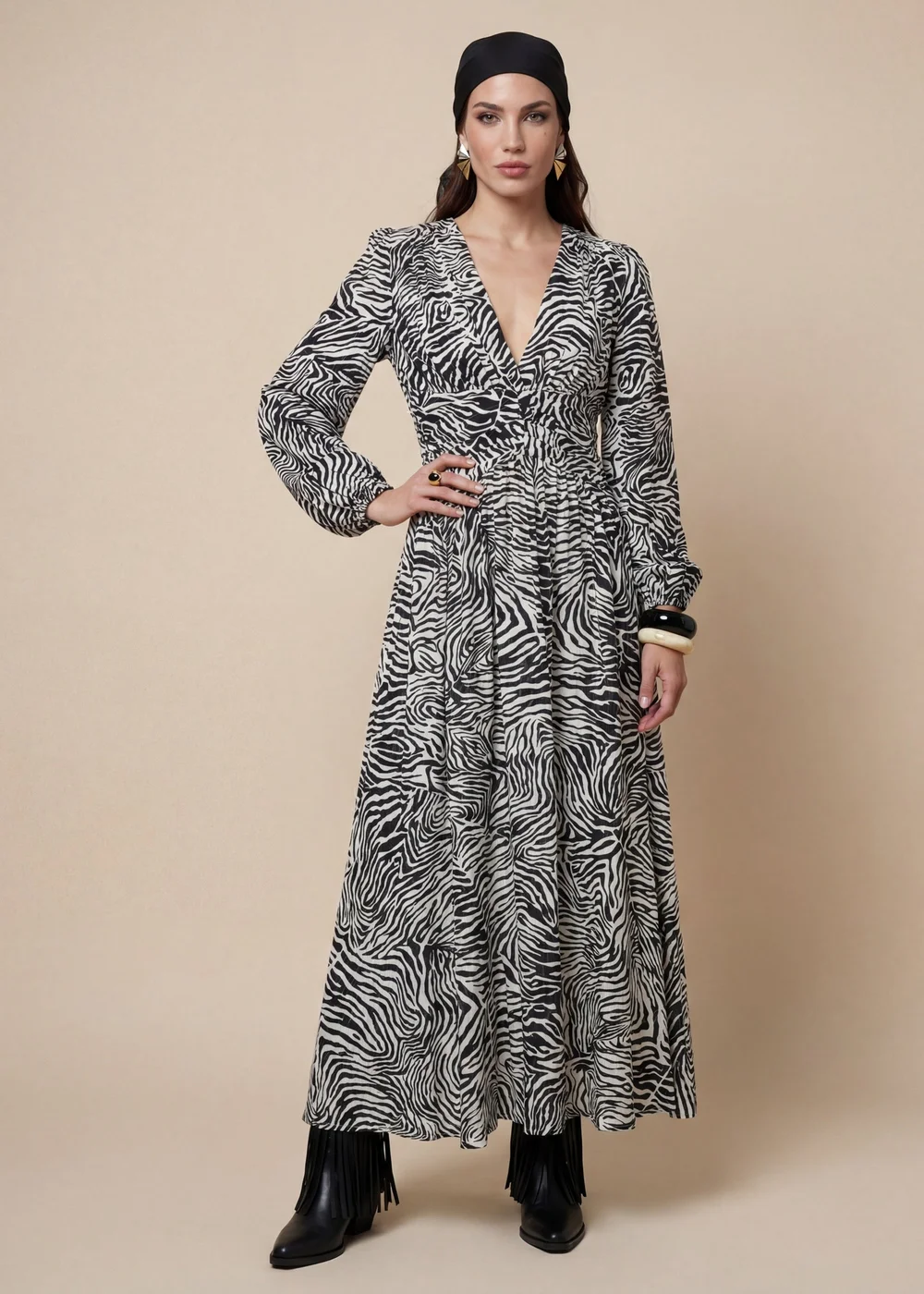 Urban Bliss Zebra Long Sleeve Metallic Dress Black - 14 Image 1
