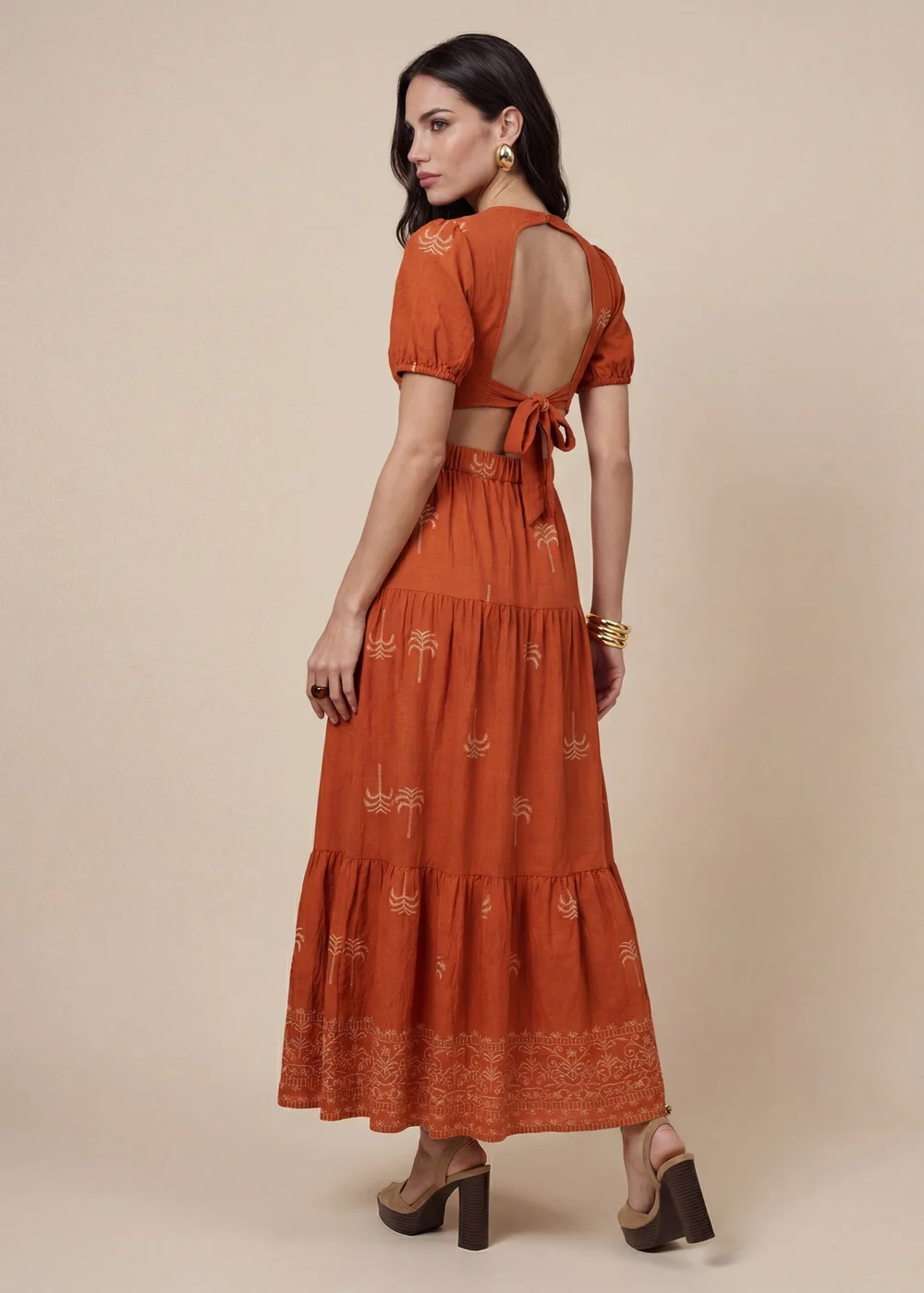 Urban Bliss Rust Open Back Tiered Maxi Dress - 12 Image 3