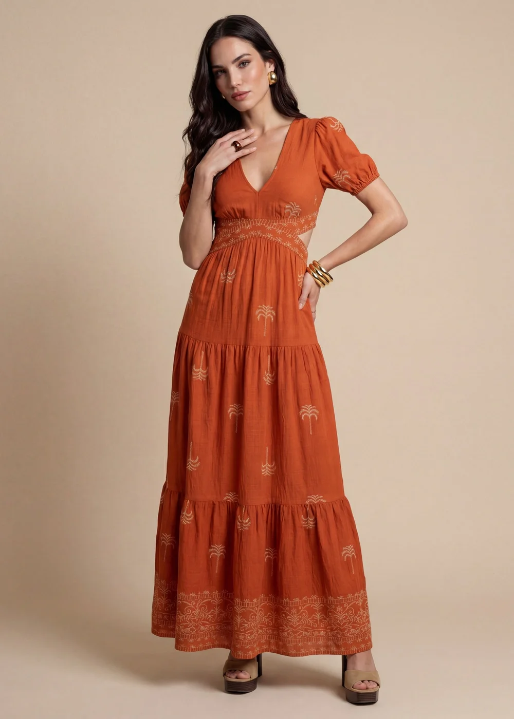 Urban Bliss Rust Open Back Tiered Maxi Dress - 12 Image 2