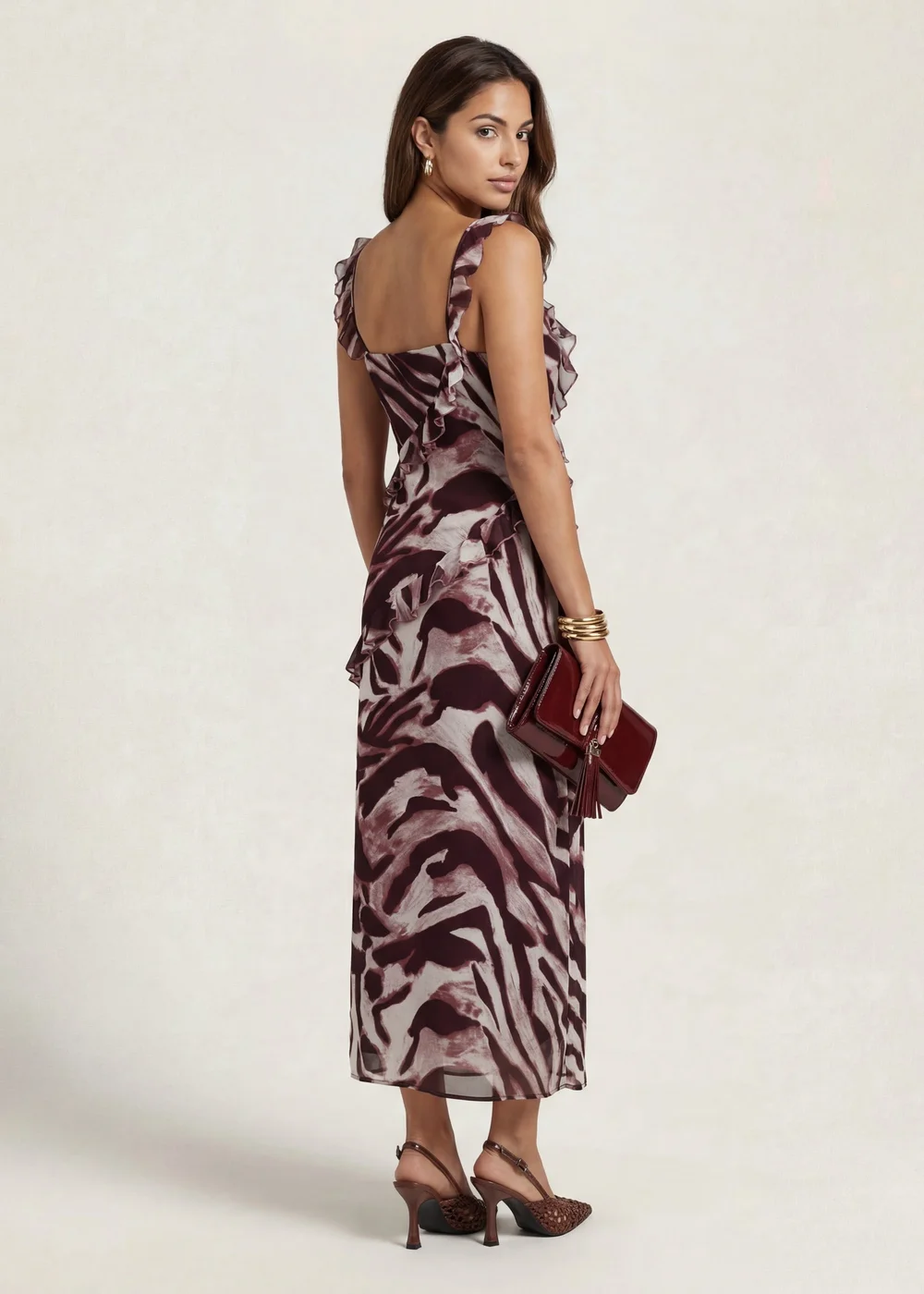 Urban Bliss Animal Ruffle Maxi Dress Burgundy - 16 Image 3