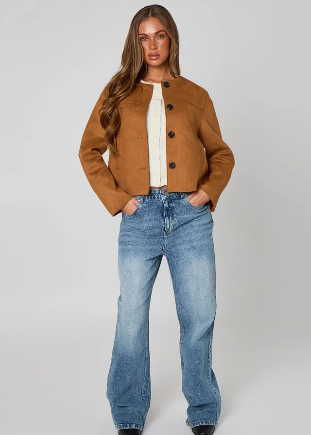 Urban Bliss Tan Faux Suede Cropped Jacket