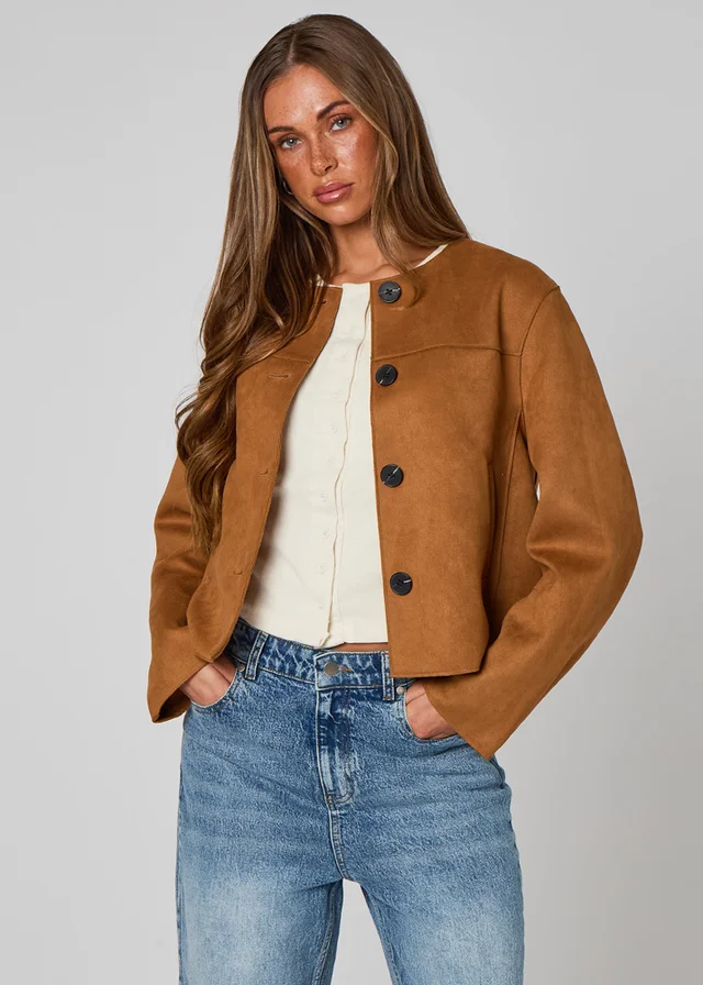Urban Bliss Tan Faux Suede Cropped Jacket