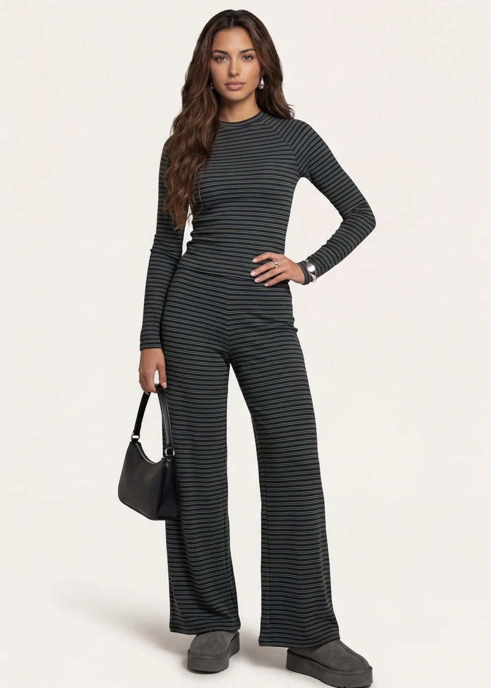 Urban Bliss Jersey Long Sleeved Striped Top Grey - 12 Image 1