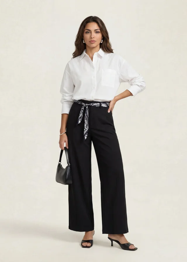 Urban Bliss Black Belted Barrel Leg Trouser