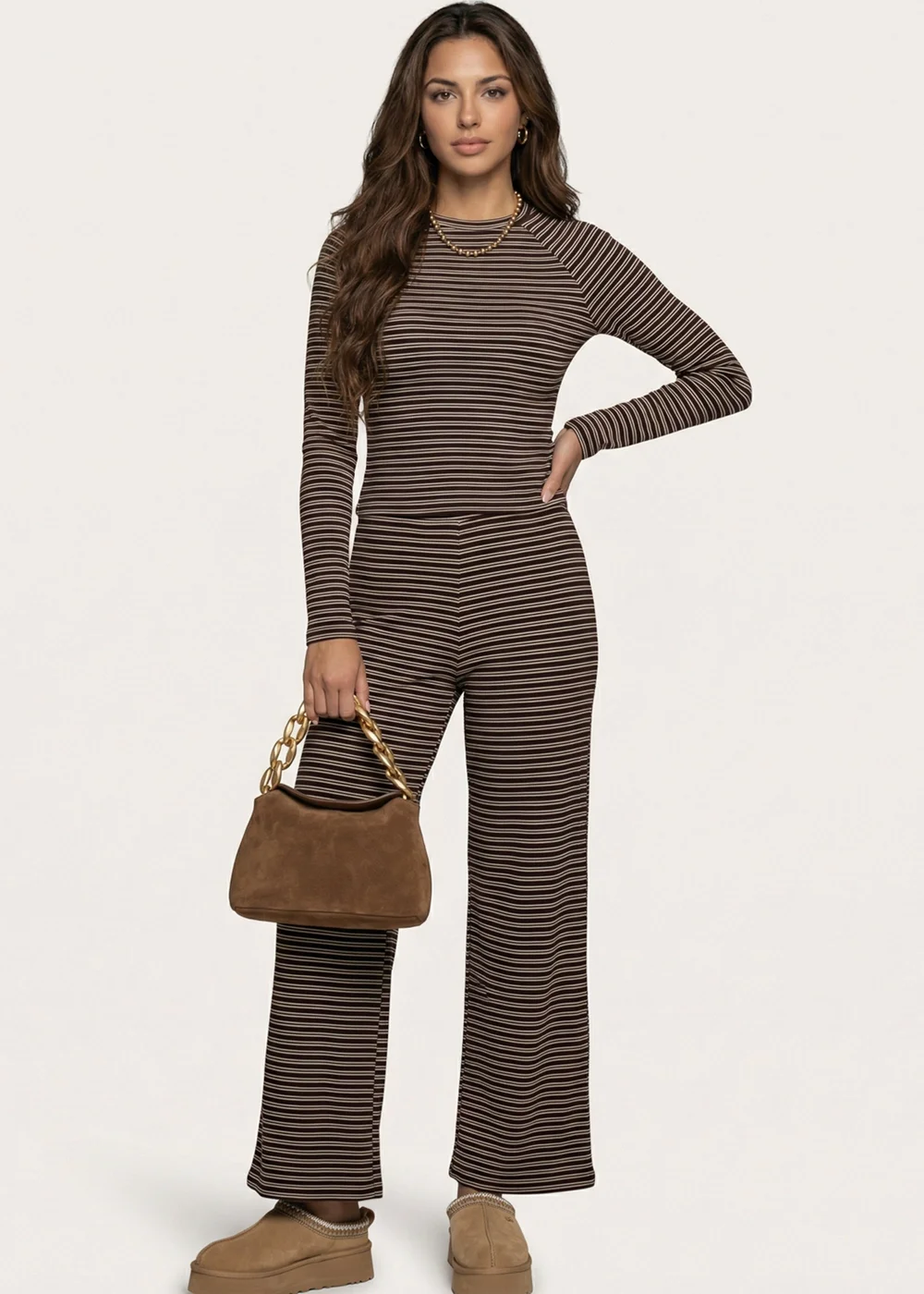 Urban Bliss Jersey Grey Striped Wide Leg Trouser - 10 Image 1