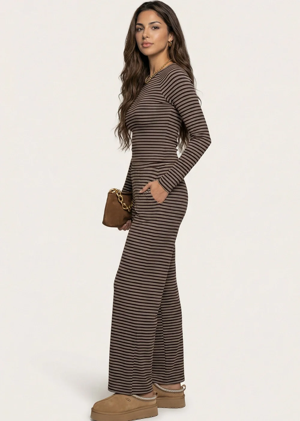 Urban Bliss Jersey Grey Striped Wide Leg Trouser - 10 Image 2