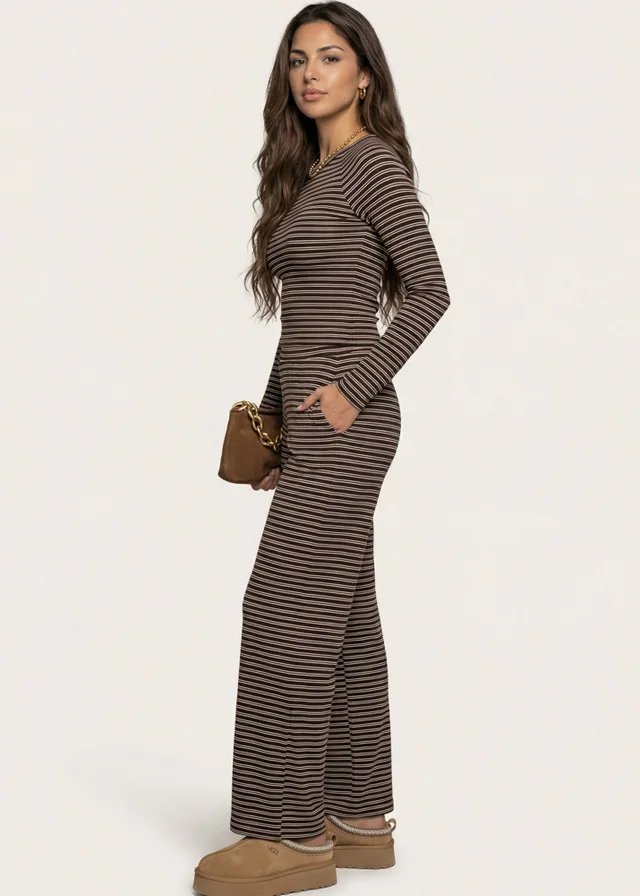 Urban Bliss Jersey Grey Striped Wide Leg Trouser