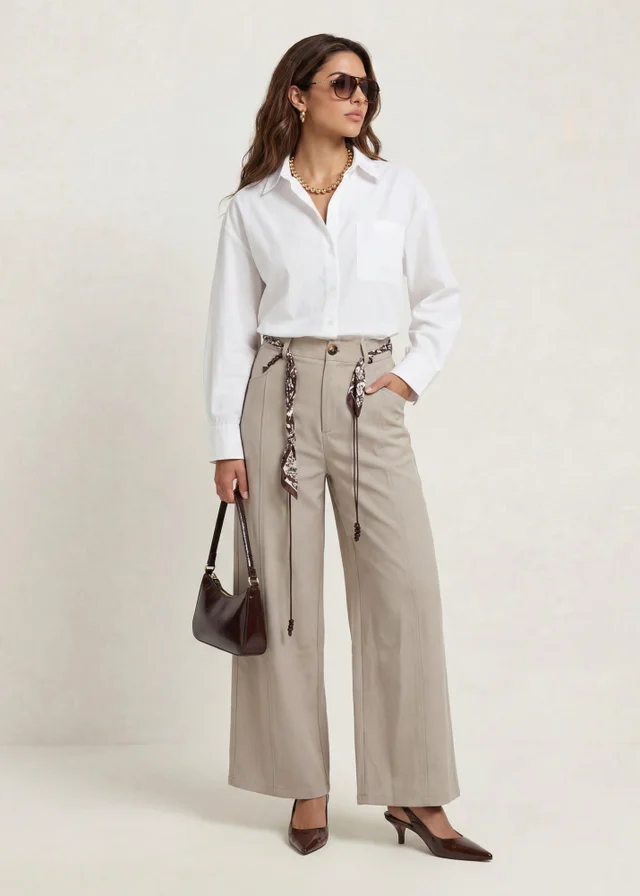 Urban Bliss Grey Belted Barrel Leg Trouser