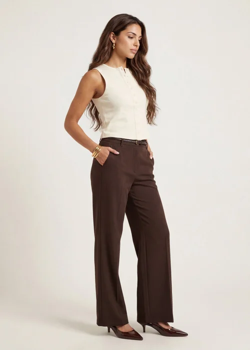 Urban Bliss Belted Wide Leg Trousers Chocolate - 14 Image 2