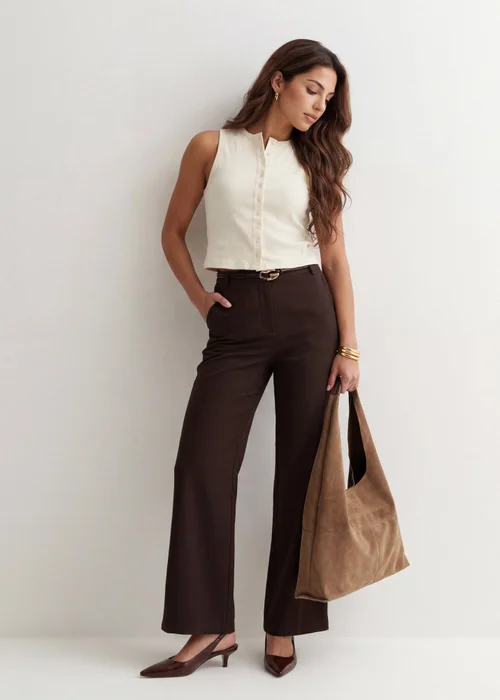 Urban Bliss Belted Wide Leg Trousers Chocolate - 14 Image 1