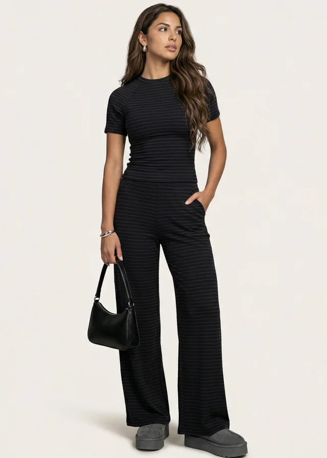 Urban Bliss Charcoal Striped Wide Leg Trouser