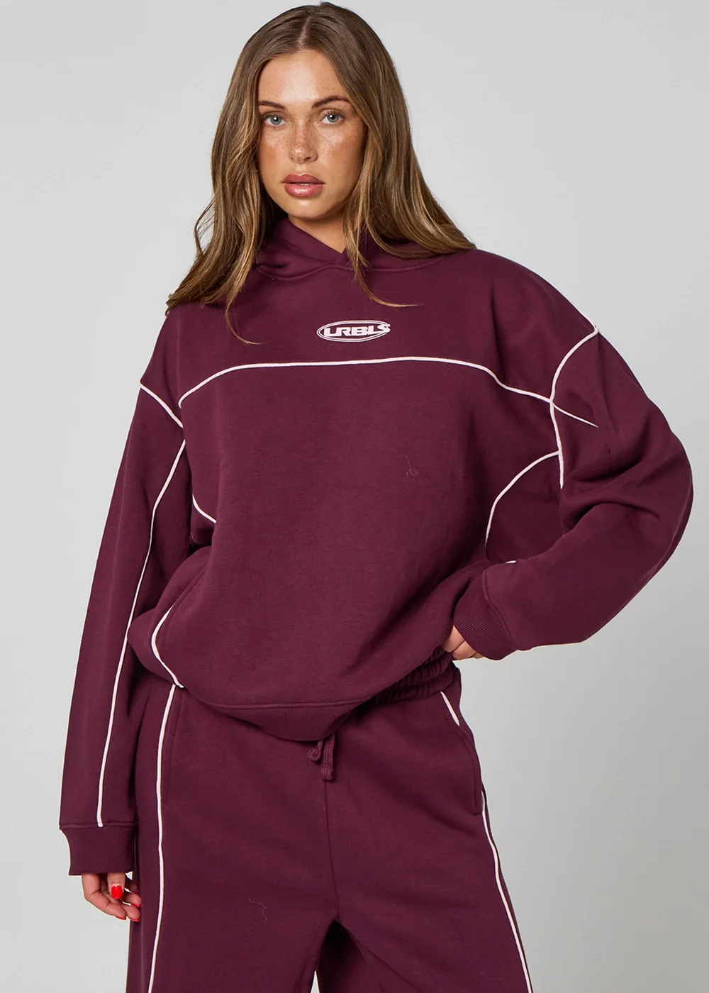 Urban Bliss Piped Hoodie Burgundy - 10 Image 1