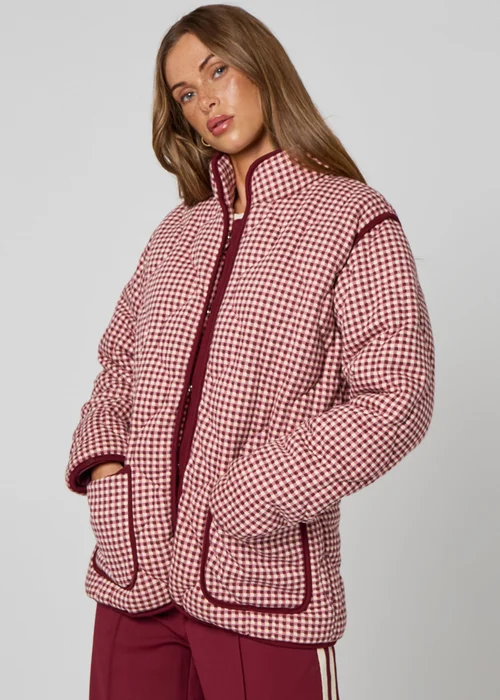 Urban Bliss Gingham Quilted Coat Burgundy - 8 Image 4
