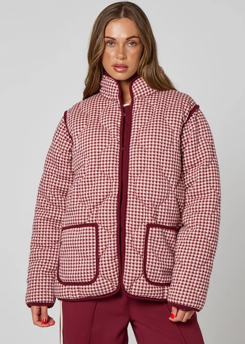 Urban Bliss Gingham Quilted Coat Burgundy - 8 Image 1