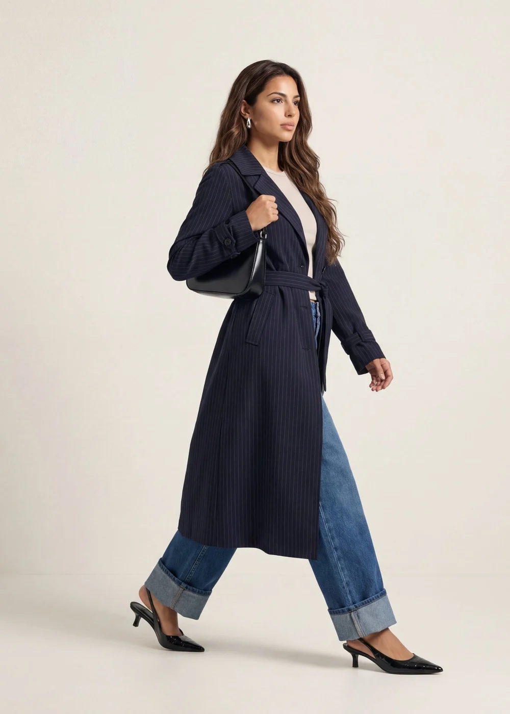 Urban Bliss Stripe Trench Coat Navy - 14 Image 3