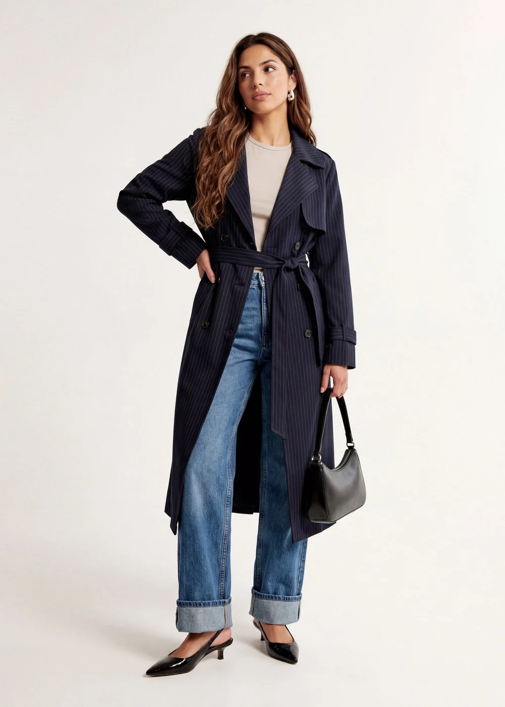 Urban Bliss Stripe Trench Coat Navy - 14 Image 2