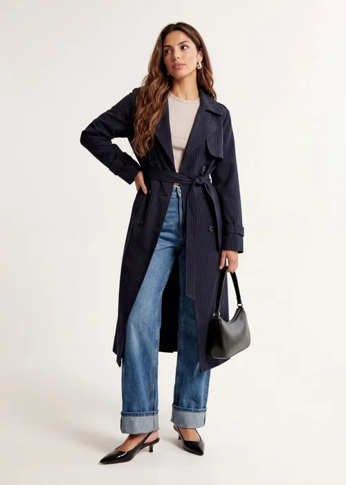 Urban Bliss Stripe Trench Coat Navy - 14 Image 2